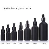 Ensemble de compte-gouttes en verre noir opaque - 5 à 100 ml, 7 tailles, capuchon et corps noir mat/brillant, distributeur de sérum rechargeable