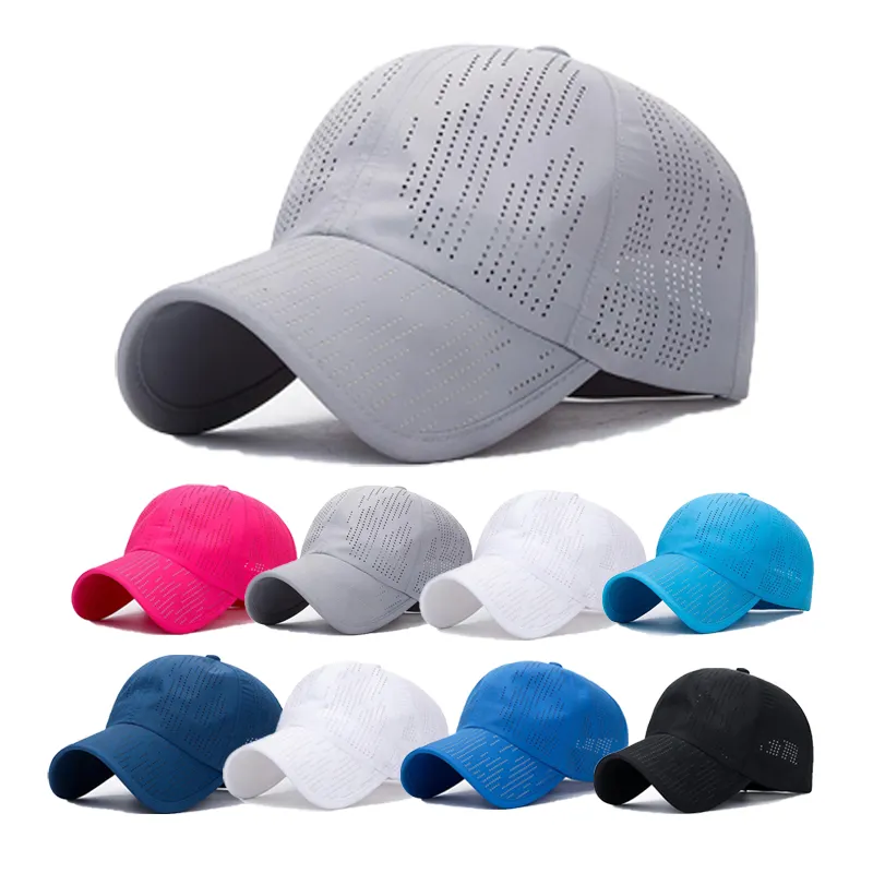 Quick dry breathable perforated running sport cap laser cut holes drilled mesh polyester baseball cap hat