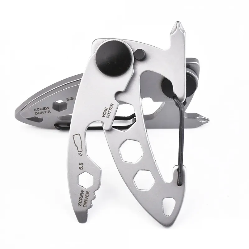 High Quality Tactical Stainless Steel carabiner Keychain Tool outdoor EDC Multi Tool with bottle opener screwdriver
