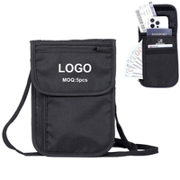 Portefeuille de voyage pour le cou noir, porte-passeport anti-RFID, pochette de cou résistante à l'usure, portefeuille de sécurité léger pour femmes et hommes