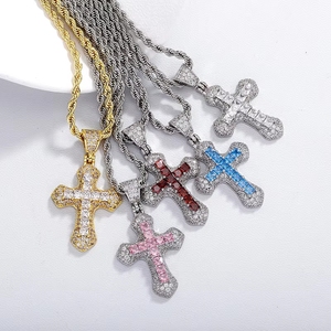2026 YYN Colar Masculino com Pingente de Cruz de Zircônia Colorida, Corrente de Cobre Torcida, Estilo Versátil - Product Image 2