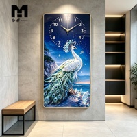 Dekorasi Rumah Lukisan Jam Dinding Vertikal Motif Burung Merak Seni Dinding Modern Cetakan Kanvas Poster untuk Ruang Tamu dan Pintu Masuk