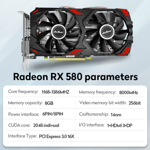 JIESHUO 580 8gb Nueva Tarjeta Gráfica GPU Rx580 8g para Computadora, Tarjeta Gráfica para Juegos de PC, Rx 580 8gb - Product Image 3