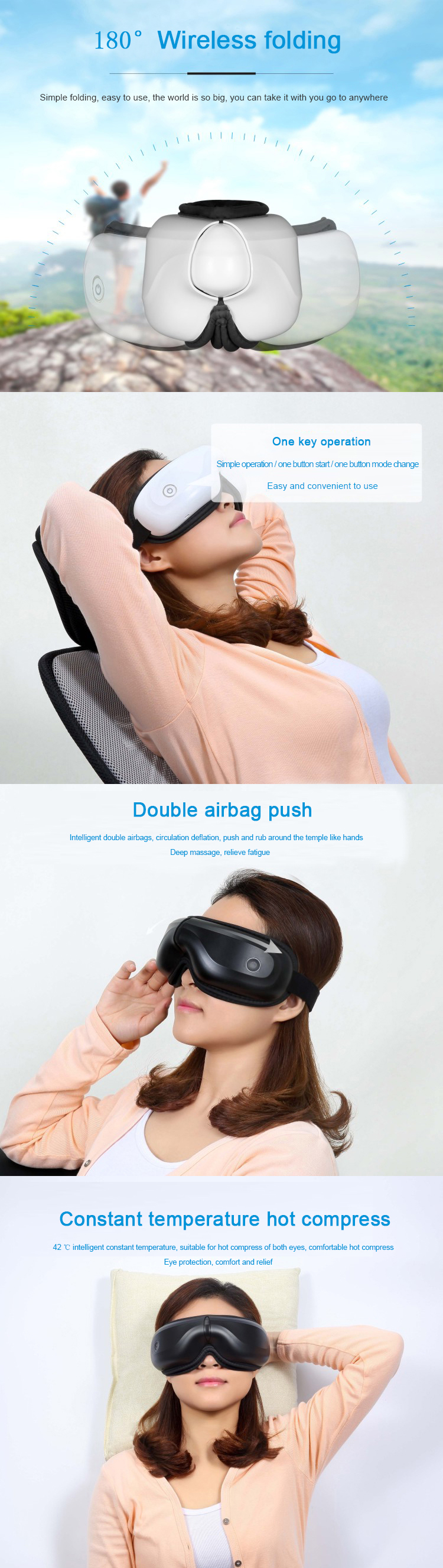 China Price Ion Graphene Display 5D Electric Bluetooth Music Sleeping Dark Circles Anti-Ageing Relief Eye Lifting Massager