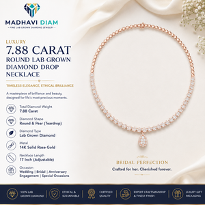 7.88 Carat Rose Gold Round Lab Grown Diamond Drop <b>Necklace</b> in 14K Solid Gold, <b>Statement</b> Teardrop Pendant <b>Necklace</b> for Weddings - Product Image 1