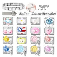 Aksesoris Gelang Modul Italia DIY dari Baja Tahan Karat, Bunga, Lolipop, Kartun, Perhiasan Lucu, Hadiah Jahitan