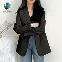 Blazer long à manches longues pour femme, avec poches, couleur unie, coupe ample, style décontracté, veste de bureau, printemps-automne