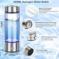 Bouteille d'eau hydrogénée avancée pour la maison, le bureau et les voyages, 420 ml, électrolyse en trois minutes, alimentée par la technologie électrique SPE/PEM