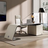 Ensemble de bureau et chaise de style italien haut de gamme, de luxe léger, pour usage commercial, avec étagère, en PVC, pour un bureau sain