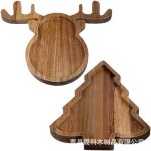 Shengke <b>Christmas</b> Tree Acacia Wood Serving Tray Reindeer Shape Decorative Food Dish Party Gift Decoration - Product Image 5