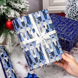Burymento Christmas <b>Wrapping</b> <b>Paper</b> Reversible Blue Nutcracker 17 In X 32.8 Ft Recyclable Gift Craft - Product Image 5