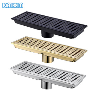 Drain de douche linéaire moderne 12x4 pouces, grille amovible, or brossé, acier inoxydable 304, drain de sol rectangulaire pour hôpital - Product Image 1