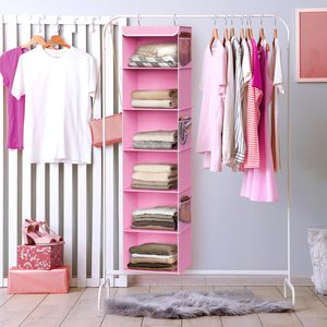 6 Shelf <b>Hanging</b> Closet Organizer Pink Bedroom Storage Modern Design Non Woven Fabric <b>Hook</b> Type - Product Image 5