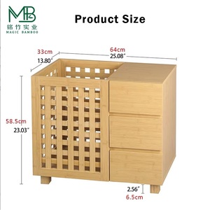 Paniers à <span class=keywords><strong>linge</strong></span> et armoires de rangement pour vêtements en bambou, à usage commercial, avec trois tiroirs pour salle de bain - Product Image 2