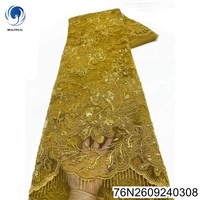 Tissu en dentelle africaine de luxe avec paillettes et tulle floral pour robes de mariée 76N26092403