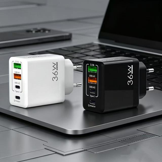 EU US UK Plug 36W 2 USB+2 Type-c PD Fast Charger USB-C Wall Adapter 36W USB C Mobile Phone Charger
