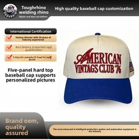 Topi Baseball 6 Panel Twill Bordir 3D Custom Pabrik, Katun Murni, Warna Blok, Huruf Vintage, Dot, Logo Klub Tim Custom