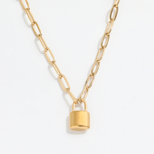 Joolim Schmuck Hochwertige 18K Vergoldete Vorhängeschloss-Halskette Gliederkette Edelstahl-Halskette - Product Image 1