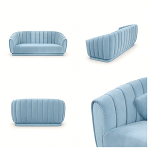 Modern Curved Velvet High End Living Room Set Light Blue Vertical Channel Tufted 3 Seater Luxury DV-OREAS Prod Modern Curved Vel - Product Image 5