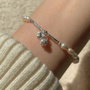 Pulsera de Plata de Ley 925 con Forma de Vaina de Loto y Perlas de Agua Dulce, Cordón Elástico, Joyería para Mujer, Regalo - Product Image 2
