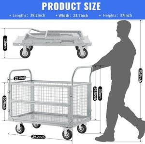 <strong>Platform</strong> Truck Cart with Cage Heavy Duty Flatbed Cart <strong>Collapsable</strong> Roll Container with Lockable Wheel Multi-Functional Push Cart - Product Image 6