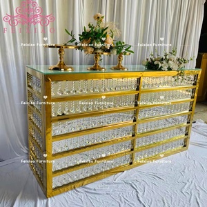 Furnitur <span class=keywords><strong>Bar</strong></span> baja tahan karat Modern Mini, Meja <span class=keywords><strong>bar</strong></span> desain konter meja kristal <span class=keywords><strong>bar</strong></span> dengan kristal gantung - Product Image 4