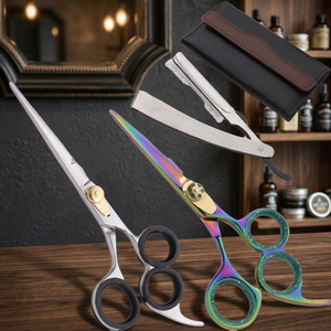 Ciseaux de coiffure professionnels en acier inoxydable, lame tranchante, manche long, poignée en caoutchouc, pour droitiers, usage en salon, 7 pouces, 3 anneaux - Product Image 2