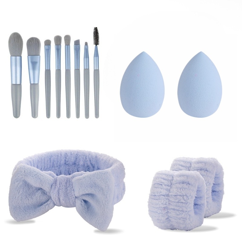Ensemble d'éponges de maquillage bleu ciel, 13 pièces, sac opp