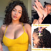 Extensions de cheveux humains bouclés prêtes à être expédiées, effet plume, pour crochet, avec nœuds miracle, paquets de cheveux humains pour crochet, ondulations d'eau, pré-bouclées
