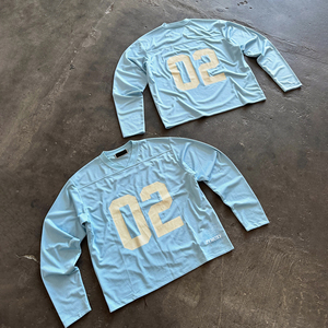 Camiseta de fútbol <span class=keywords><strong>americano</strong></span> de malla de poliéster personalizada, <span class=keywords><strong>camisetas</strong></span> de manga larga cuadradas de gran tamaño de alta calidad para hombres, ropa de calle, camiseta de fútbol - Product Image 1