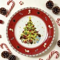 Assiette à dîner ronde en céramique rouge à motif végétal rétro américain, compatible micro-ondes, décoration de table pour les fêtes à la maison