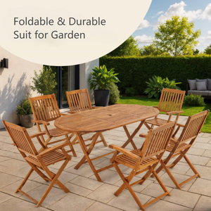 Ensemble de meubles de jardin Combohome 7 pièces pour jardin et terrasse, <span class=keywords><strong>table</strong></span> de jardin pliante en bois avec <span class=keywords><strong>support</strong></span> pour parasol et chaise avec accoudoirs - Product Image 4