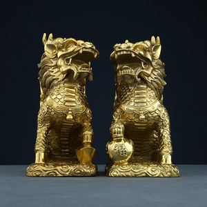 Brass Qilin Ornament Single Piece Feng Shui <b>Desk</b> Decor For Home Office Gift - Product Image 3