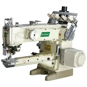 LR 1500DL-356/EWT Long arm direct drive feed-up-the-arm 3-needle 5-thread interlock sewing machine with compact servo motor