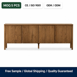 Buffet de salon 4 portes en chêne patiné style provincial français, 80 pouces, armoire de rangement pour salle à manger, personnalisable OEM ODM. - Product Image 3