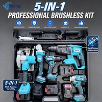 Ensemble combiné d'outils électriques professionnels sans fil Li-ion de qualité industrielle : perceuse, scie, meuleuse, clé à chocs et marteau, avec mallette