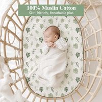100% pamuk Muslin bebek beşiği yaprak 3 paket Ultra yumuşak nefes yeşil yaprak baskı bebek beşik yatak örtüsü