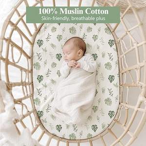 100% coton mousseline bébé couffin draps 3 Pack Ultra doux respirant <span class=keywords><strong>vert</strong></span> feuille imprimer infantile berceau <span class=keywords><strong>housse</strong></span> de matelas - Product Image 5