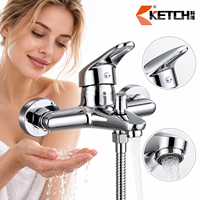 Robinet mitigeur mural chromé à levier unique avec déviateur extractible et flexible de douche, eau froide et chaude, en alliage de zinc pour baignoire