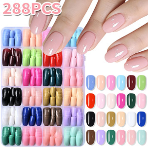 Nouveaux faux ongles à presser de luxe, 24 grilles, 288 pièces, courts, carrés, ronds, couvrance totale, brillants, couleurs unies mélangées, application facile, amovibles - Product Image 5