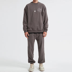 Sudadera de lana de invierno de peso pesado de alta calidad, conjunto de pantalones de chándal, pantalones con capucha de cuello redondo informales sueltos personalizados, pantalones holgados estampados - Product Image 1