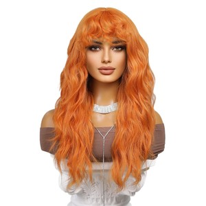 La Sylphide Long Curly Wig Orange With Bangs Full Headpiece For <b>Women</b> Halloween <b>Cosplay</b> Party Wigs - Product Image 5