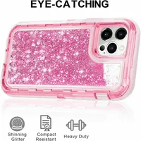 Coque de protection antichoc 3-en-1 à paillettes et sable mouvant ultra-résistante pour iPhone 15, 14, 13, 12, 11, 16 Pro Max, Plus, XS Max, XR, 7, 8 Plus