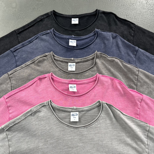 T-shirt da uomo YKH 275gsm 100% cotone slub lavaggio acido con logo personalizzato, stile vintage, vestibilità oversize, stampa DTG - Product Image 1