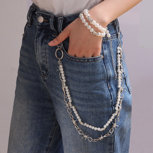 Pearl Spike Double Layer Thorn Pants <b>Chain</b> Imitation Pearl Waist <b>Chain</b> For Daily Wear With Double Ring Design - Product Image 1