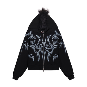 Felpa con Cappuccio Punk <span class=keywords><strong>Mohican</strong></span> Y2K Hip Hop Streetwear per Uomo - 100% Cotone Vestibilità Ampia Primavera Logo Personalizzato Stampato - Product Image 1