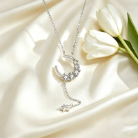 Collier tendance en argent 925 avec chaîne ondulée, pendentif lune étoile en moissanite éternelle, cadeau mignon pour femme