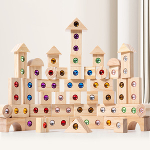 50pcs Montessori activité en bois Montessori matériaux jouet préscolaire en bois gemme bloc de construction blocs arc-en-ciel pour jeu ouvert - Product Image 1
