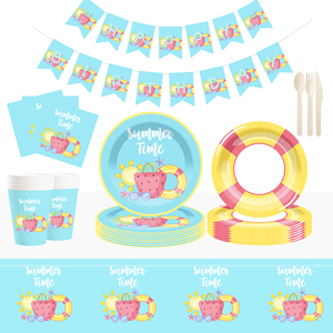 ชุดอุปกรณ์จัดเลี้ยงปาร์ตี้ริมสระน้ำลายการ์ตูน DAMAI ของตกแต่งชายหาดฤดูร้อน จานและผ้าเช็ดปากสำหรับแขก 8 ท่าน ของชำร่วยงานปาร์ตี้ - Product Image 2