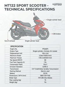 Scooter à essence EURO 5 EFI 125cc pour adultes, moteur 4 temps 1P52QMI, 80 km/h, scooter à essence, moto à essence avec CBS, homologué pour la route - Product Image 4